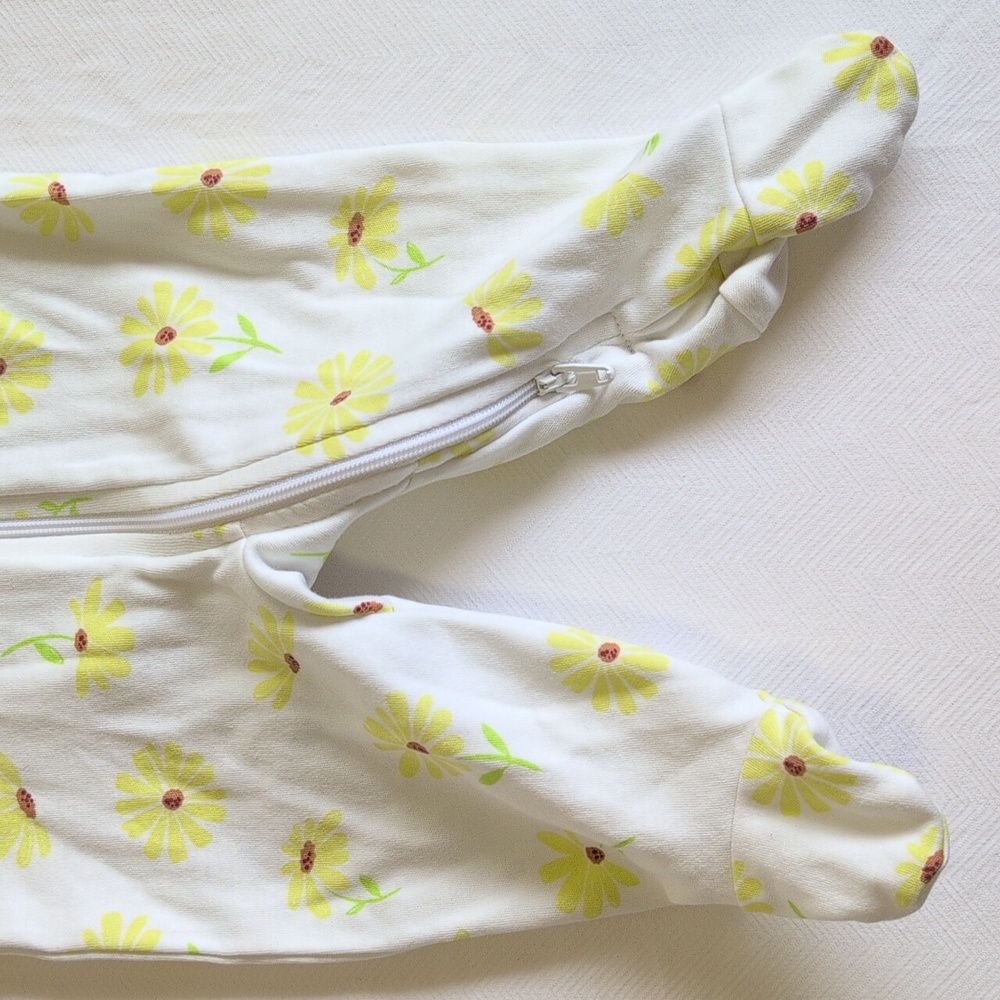 george floral white cotton 2-way zipper footie sleeper pajamas 0-3 months baby - Picture 2 of 5